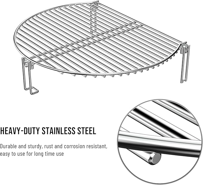 Stainless Steel Grill Expander Cooking Grate for Charcoal Kettle/Ceramic Grills, Compatible with Weber/Char-Broil/Large Big Green Egg/Kamado Joe Classic/Pit Boss