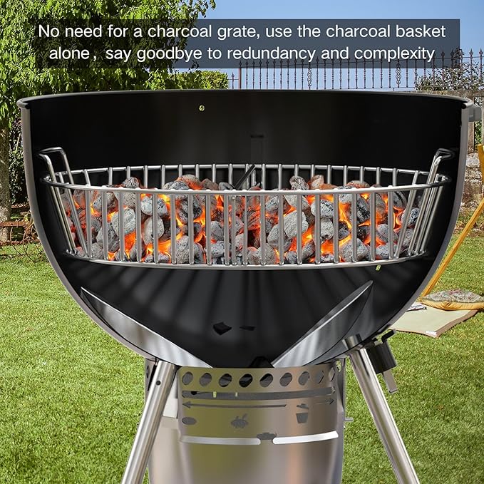 Stainless Steel Charcoal Ash Basket Charcoal Briquet Holder BBQ Accessories for Weber 22" Kettle Grills