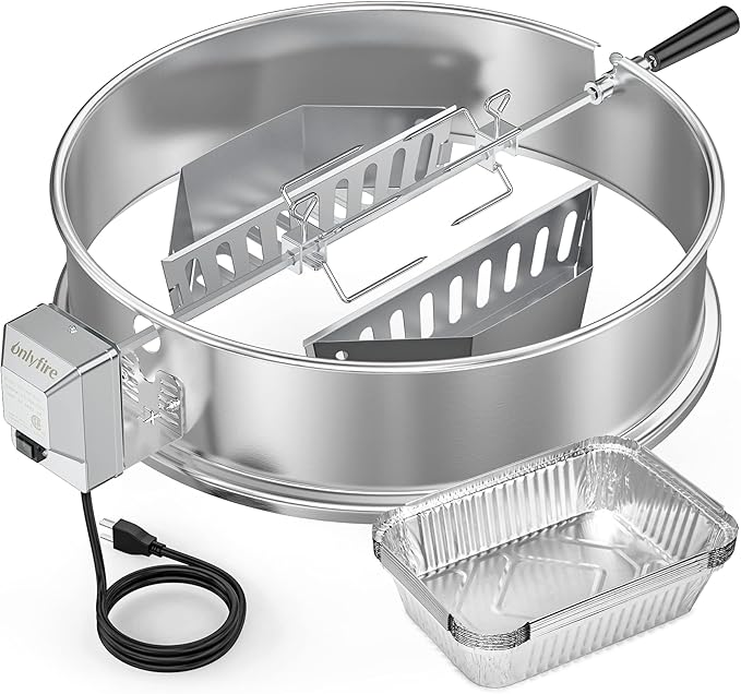 Upgrade Stainless Steel Rotisserie Ring Kit for Weber 22-inch Kettle Charcoal Grills, Comes with Charcoal Baskets and 10 Pack Drip Pans