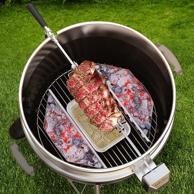 Upgrade Stainless Steel Rotisserie Ring Kit for Weber 22-inch Kettle Charcoal Grills, Comes with Charcoal Baskets and 10 Pack Drip Pans