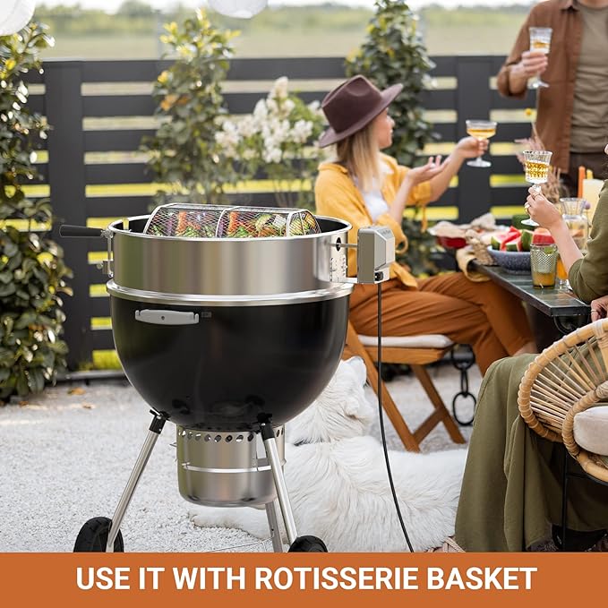 Upgrade Stainless Steel Rotisserie Ring Kit for Weber 22-inch Kettle Charcoal Grills, Comes with Charcoal Baskets and 10 Pack Drip Pans