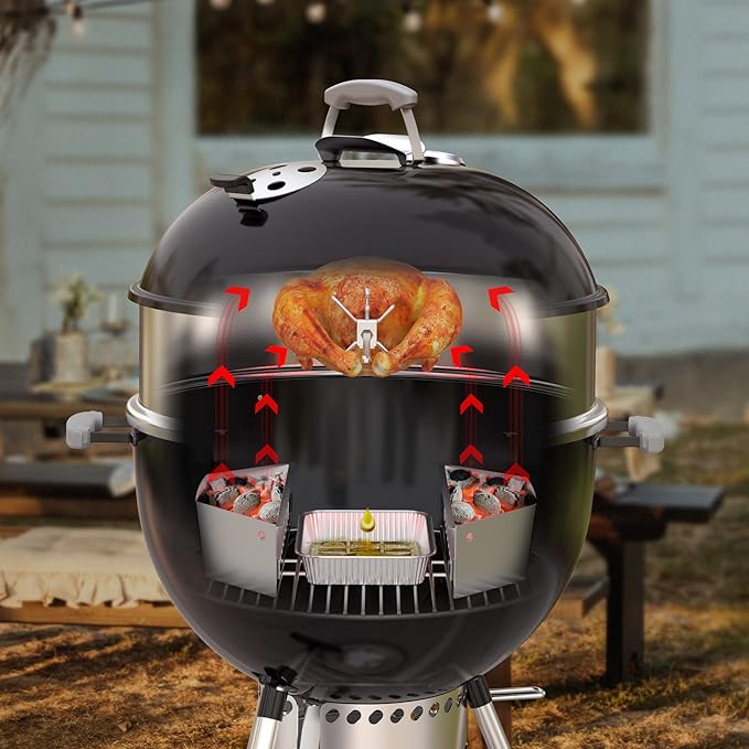 Upgrade Stainless Steel Rotisserie Ring Kit for Weber 22-inch Kettle Charcoal Grills, Comes with Charcoal Baskets and 10 Pack Drip Pans
