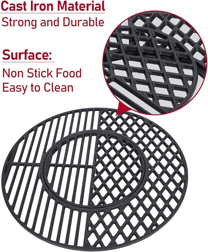 8835 Cast Iron Grill Grate Replacement Gourmet BBQ System for Weber 22 Inch Kettle, Performer & Charcoal Grills, 21.5 Inch