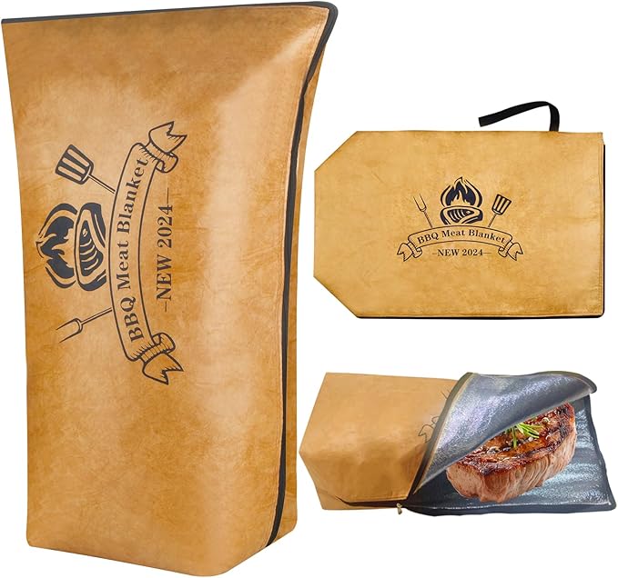 BBQ Blanket for Resting Meat, BBQ Brisket Blanket Meat Resting Blanket for Smoking, Reusable Smoker Grilling Meat Insulated Resting Bag with Wide Mouth for Large Brisket/Beef/Turkey (Regular 18in)