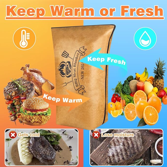 BBQ Blanket for Resting Meat, BBQ Brisket Blanket Meat Resting Blanket for Smoking, Reusable Smoker Grilling Meat Insulated Resting Bag with Wide Mouth for Large Brisket/Beef/Turkey (Regular 18in)