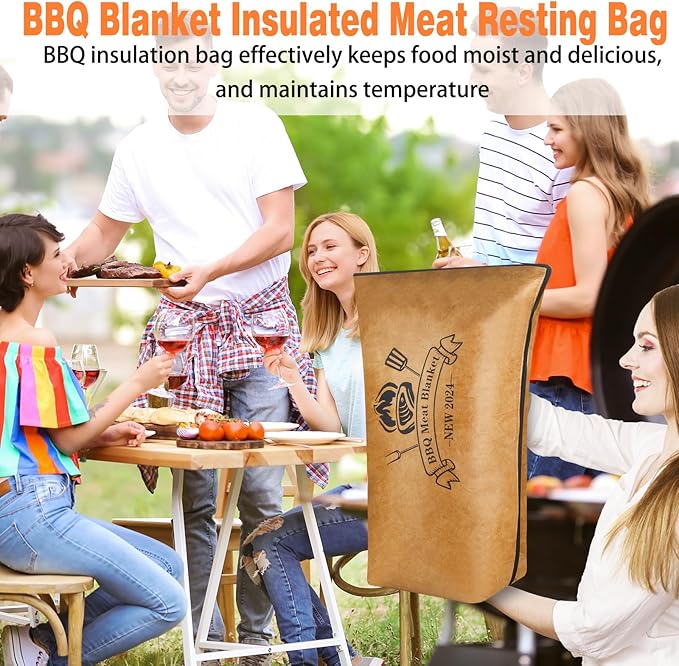 BBQ Blanket for Resting Meat, BBQ Brisket Blanket Meat Resting Blanket for Smoking, Reusable Smoker Grilling Meat Insulated Resting Bag with Wide Mouth for Large Brisket/Beef/Turkey (Regular 18in)