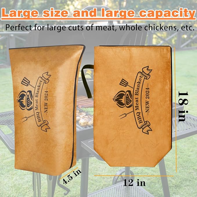 BBQ Blanket for Resting Meat, BBQ Brisket Blanket Meat Resting Blanket for Smoking, Reusable Smoker Grilling Meat Insulated Resting Bag with Wide Mouth for Large Brisket/Beef/Turkey (Regular 18in)