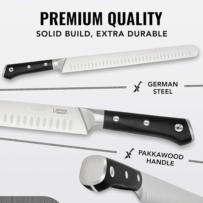 Slicing Carving Knife – 12" Brisket Knife, Meat Cutting and BBQ Knife – Razor Sharp German Steel, Sheath Included, Full Tang, Ergonomic Handle Design, Grilling Gifts for Men