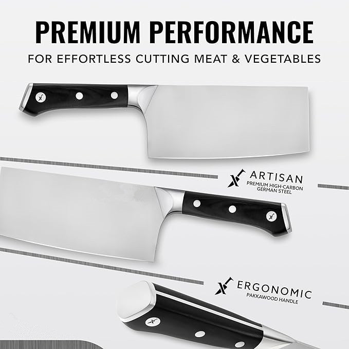 Cleaver Knife - 7" Meat Cleaver, Butcher Knife for Meat Cutting – German Steel Blade, Full Tang, Ergonomic Handle Design