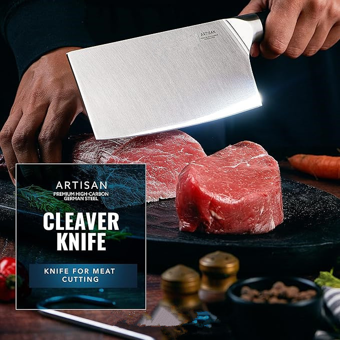 Cleaver Knife - 7" Meat Cleaver, Butcher Knife for Meat Cutting – German Steel Blade, Full Tang, Ergonomic Handle Design
