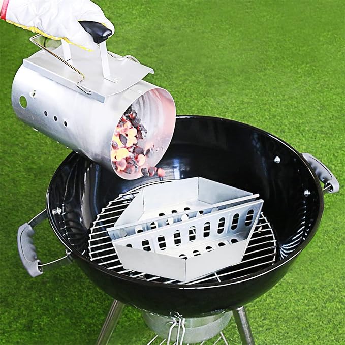 grill baskets for kettle grills 22“, Charcoal Basket Stainless Steel Char Holder, Compatible with Weber Grilling Accessories Charcoal Container Contoured Carbon Briquet Grilling Baskets(2 Pieces)