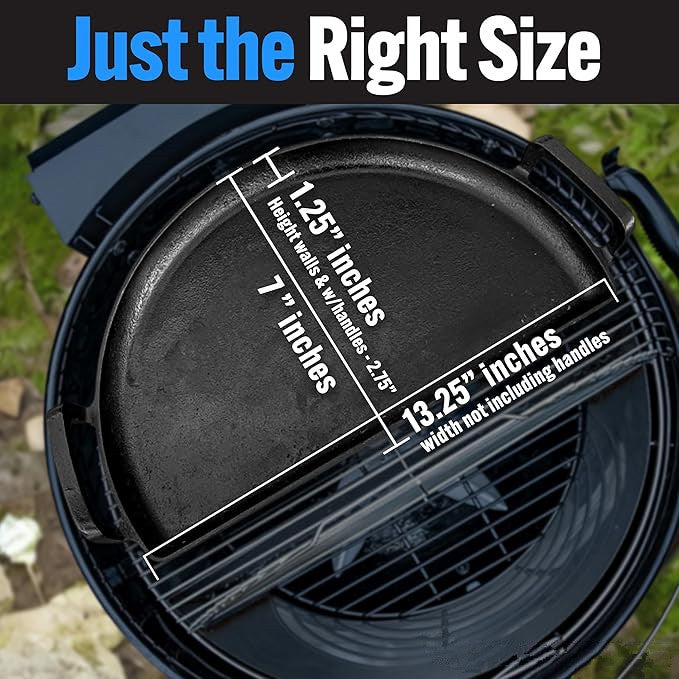Cast Iron Drip Griddle Pan 18", 3-in-1 Versatile Grill Accessory for Searing, Griddle and Drippings - Fits Standard 18” Kettle Grills