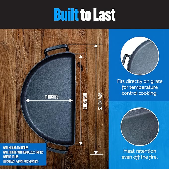Cast Iron Drip Griddle Pan 22", 3-in-1 Versatile Grill Accessory for Searing, Griddle and Drippings - Fits Standard 22” Kettle Grills