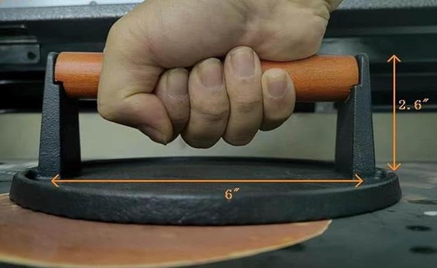 Cast Iron Grill Presses with Wood Handle (Round Flat Bottom)