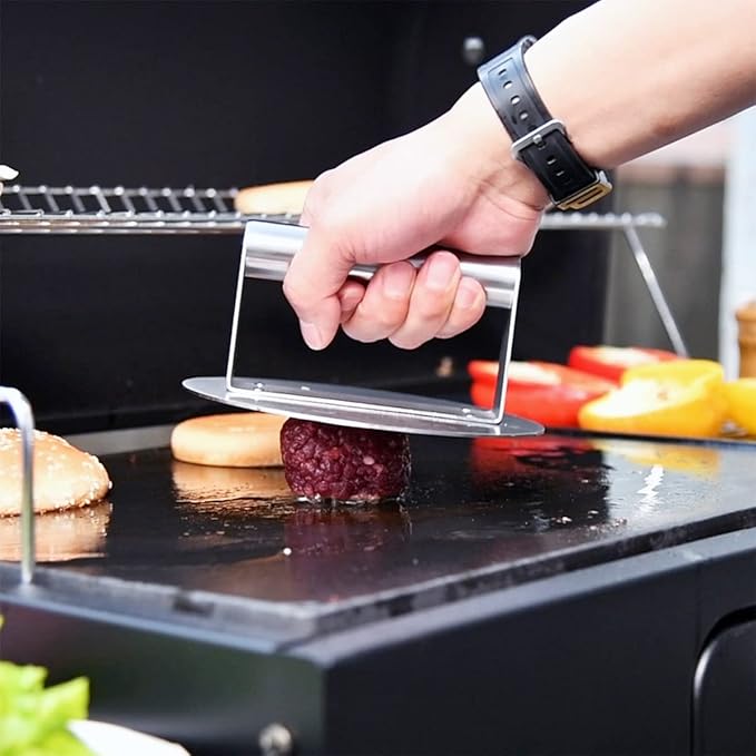 Stainless Steel Burger Press, 6.2 inch Round Burger Smasher, Professional Griddle Accessories Kit, Grill Press Perfect for Flat Top Griddle Grill Cooking