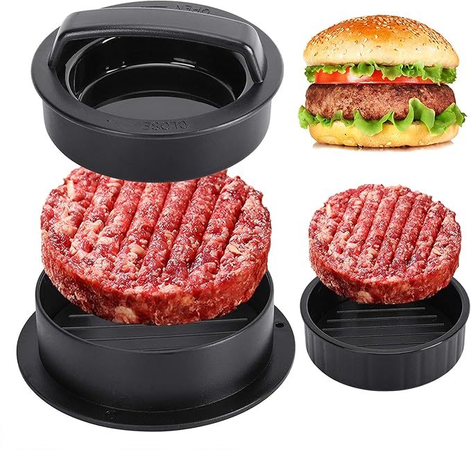 Hamburger Press Patty Maker, Burger Press, 3 in 1 Non-Stick Meat Beef Veggie Hamburger Mold, Kitchen Gadgets to Make Patty for Stuffed Slider BBQ Barbecue Grilling