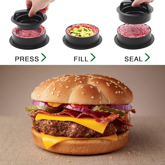 Hamburger Press Patty Maker, Burger Press, 3 in 1 Non-Stick Meat Beef Veggie Hamburger Mold, Kitchen Gadgets to Make Patty for Stuffed Slider BBQ Barbecue Grilling