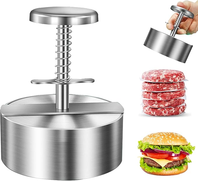 Burger Press, Adjustable Hamburger Patty Maker 4.2" Stainless Steel Hamburger Press Patty Making Molds Patties for Beef, Vegetables, Meat, BBQ Barbecue Homemade Hamburger