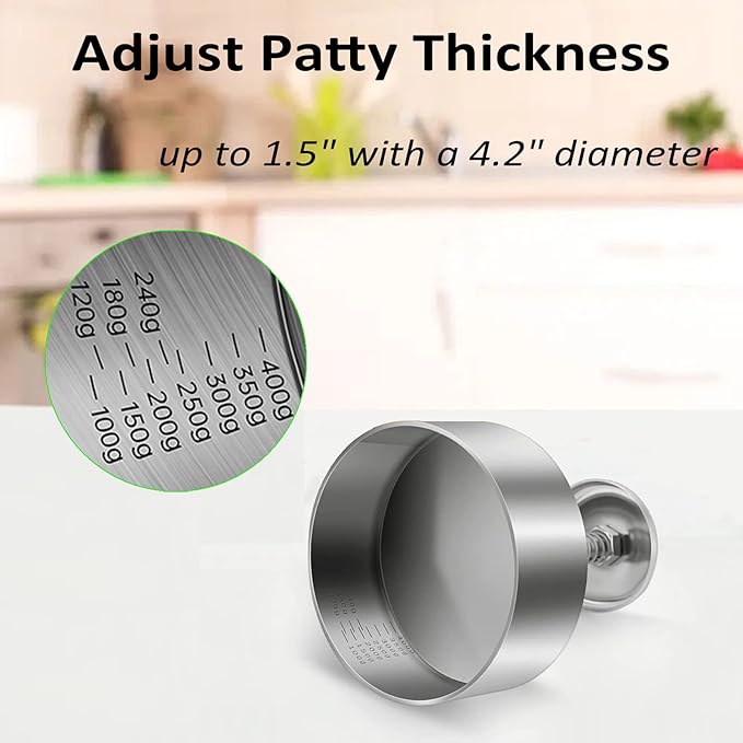 Burger Press, Adjustable Hamburger Patty Maker 4.2" Stainless Steel Hamburger Press Patty Making Molds Patties for Beef, Vegetables, Meat, BBQ Barbecue Homemade Hamburger