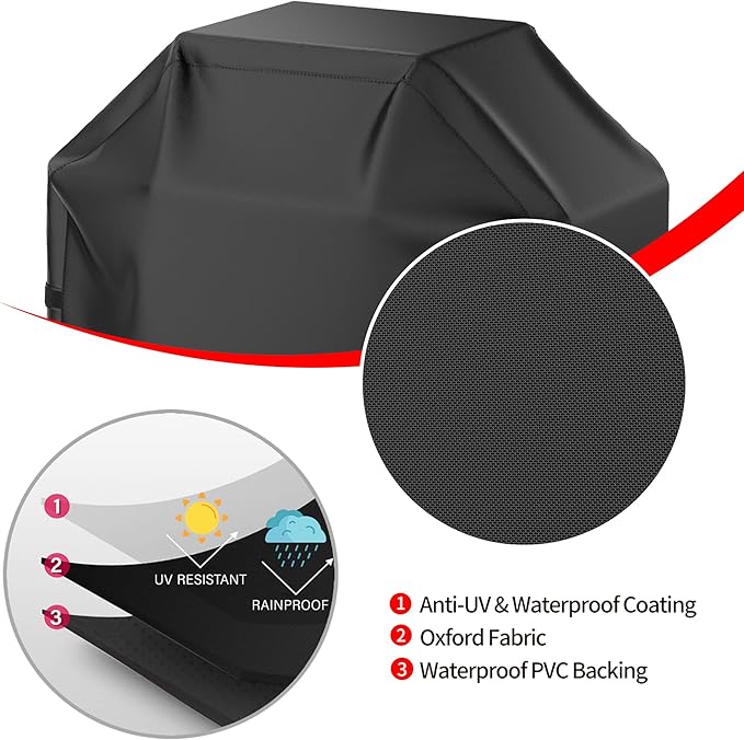 Grill Cover, BBQ Grill Cover, Waterproof, Weather Resistant, Rip-Proof, Anti-UV, Fade Resistant, with Hook-and-Loop Straps, Gas Grill Cover for Most Grills, 48 inch, Black
