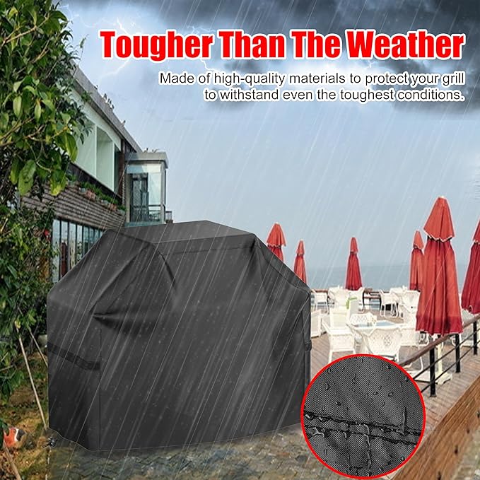 Grill Cover, BBQ Grill Cover, Waterproof, Weather Resistant, Rip-Proof, Anti-UV, Fade Resistant, with Hook-and-Loop Straps, Gas Grill Cover for Most Grills, 48 inch, Black