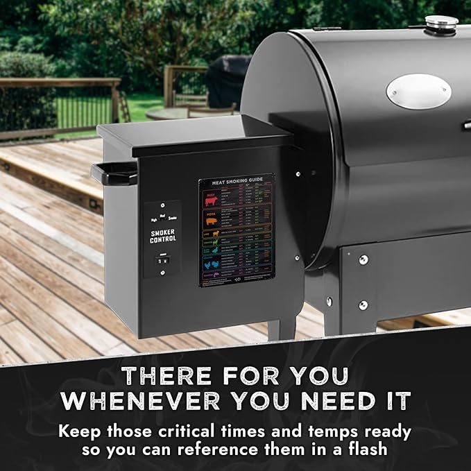 Meat Temperature Magnet & BBQ Smoker Guide - Smoker & Pellet Grill Accessories - Wood, Time, & Temp - BBQ Smoker Accessories - Grilling Gifts for Men