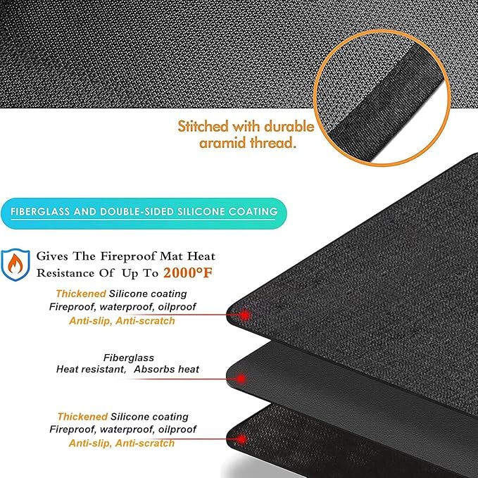 Large 76x48 inches Under Grill Mat for Outdoor Grill,Double-Sided Fireproof Grill Pad for Fire Pit,Indoor Fireplace Mat Fire Pit Mat,Oil-Proof Waterproof BBQ Protector for Deck and Patio