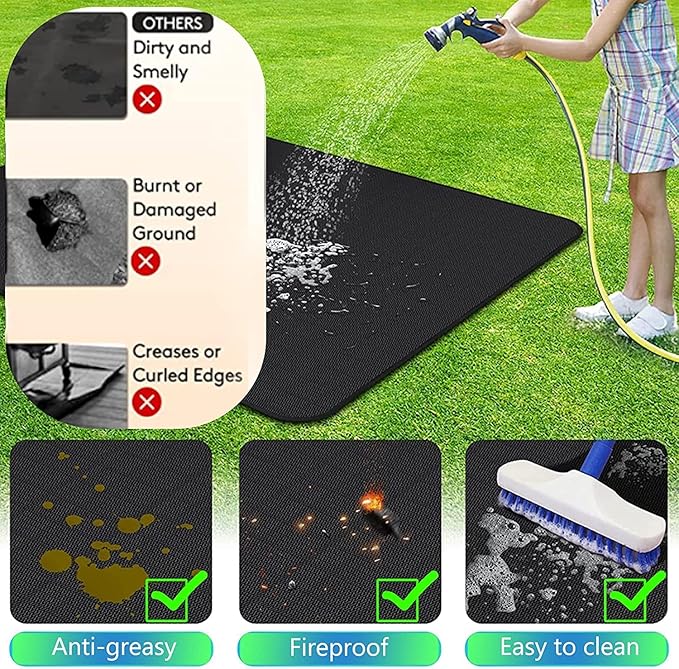 Large 76x48 inches Under Grill Mat for Outdoor Grill,Double-Sided Fireproof Grill Pad for Fire Pit,Indoor Fireplace Mat Fire Pit Mat,Oil-Proof Waterproof BBQ Protector for Deck and Patio