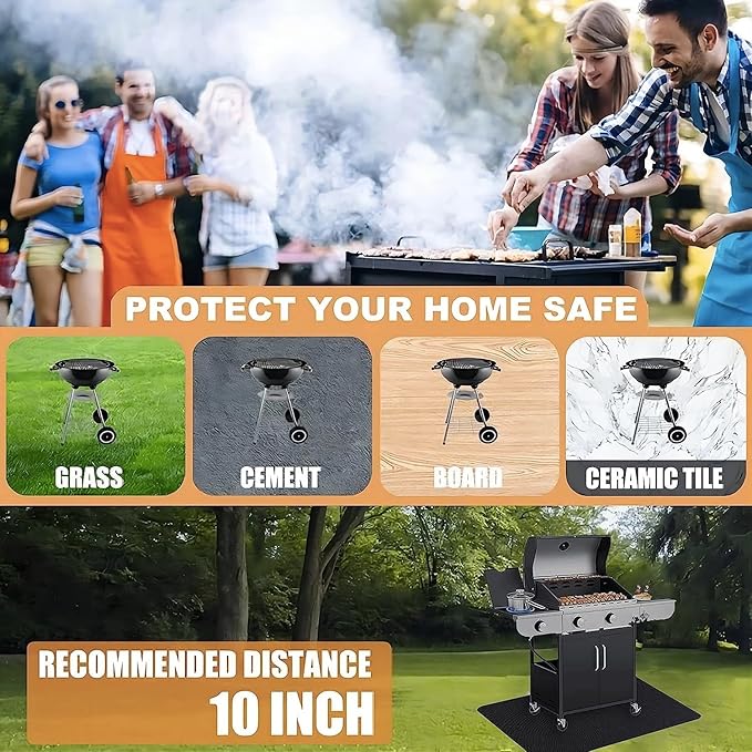 Large 76x48 inches Under Grill Mat for Outdoor Grill,Double-Sided Fireproof Grill Pad for Fire Pit,Indoor Fireplace Mat Fire Pit Mat,Oil-Proof Waterproof BBQ Protector for Deck and Patio