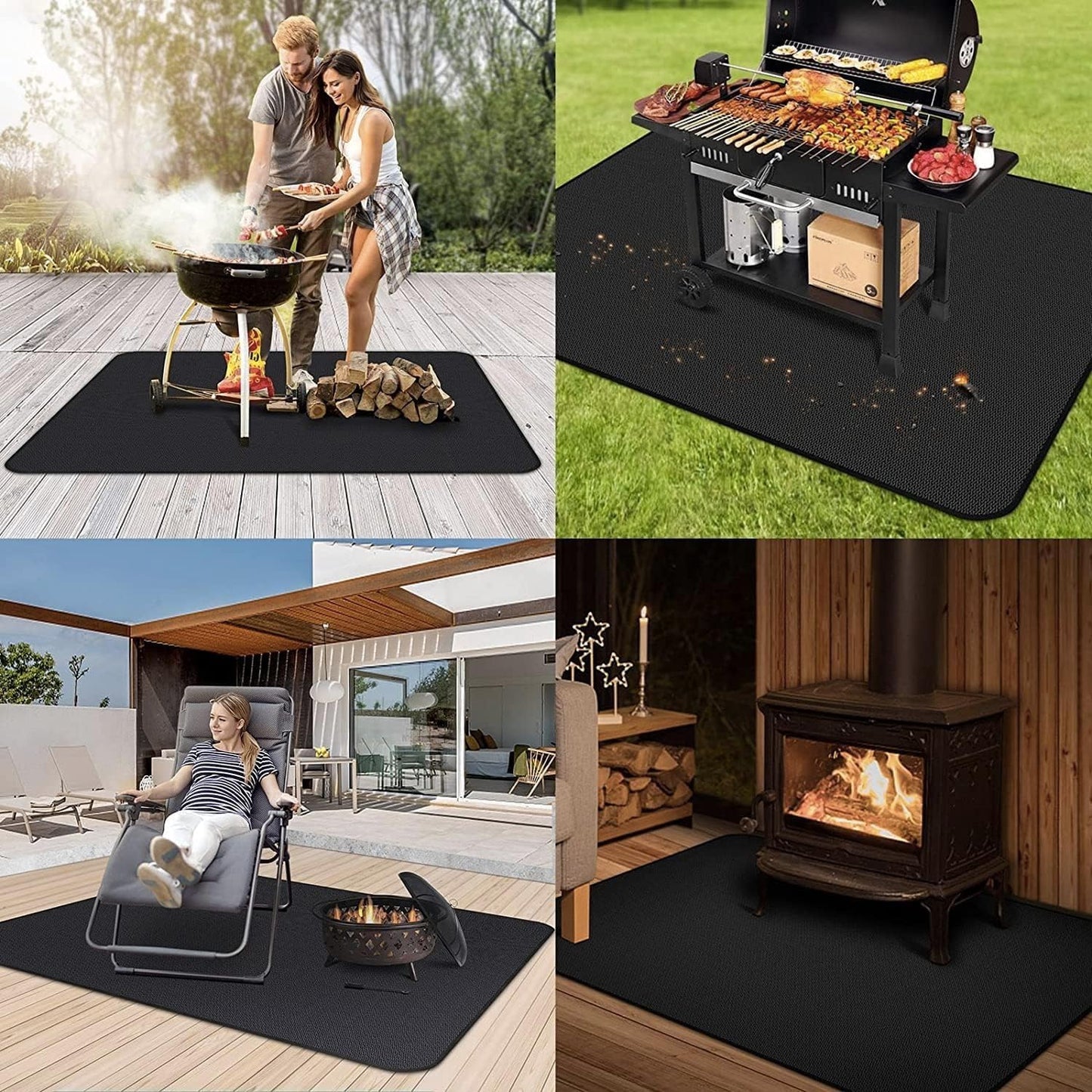 Large 76x48 inches Under Grill Mat for Outdoor Grill,Double-Sided Fireproof Grill Pad for Fire Pit,Indoor Fireplace Mat Fire Pit Mat,Oil-Proof Waterproof BBQ Protector for Deck and Patio