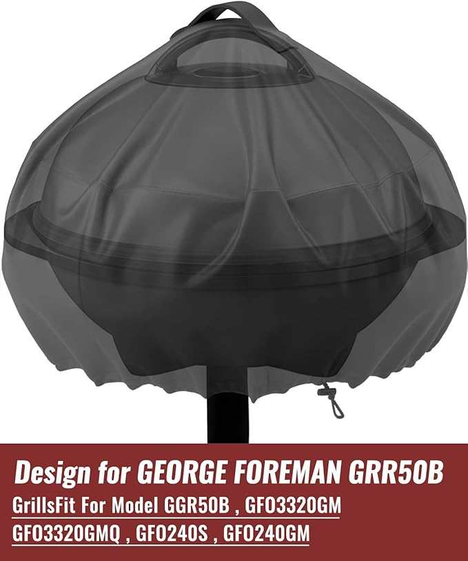 Grill Cover for George Foreman 15-Serving GGR50B, GFO3320, GFO240 Electric Grill, Easy Take Off Handle Design, All Weather Resistant Small Round Grill Cover