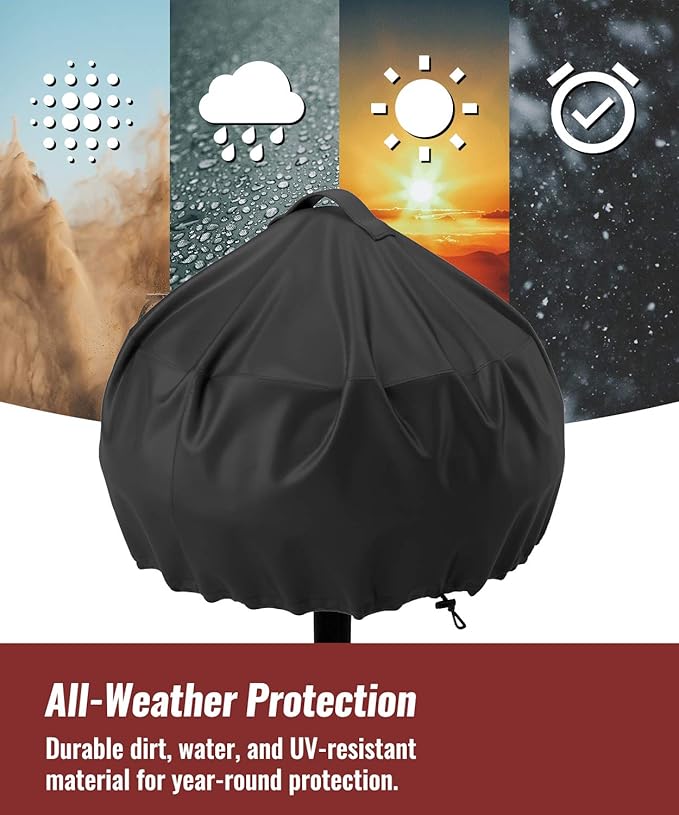 Grill Cover for George Foreman 15-Serving GGR50B, GFO3320, GFO240 Electric Grill, Easy Take Off Handle Design, All Weather Resistant Small Round Grill Cover