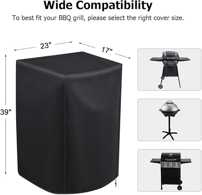Electric Grill Cover for 40in Vertical Smoker, Masterbuilt, Charbroil, Dyna Glo and More, Durable & Waterproof, 23L x 17W x 39H