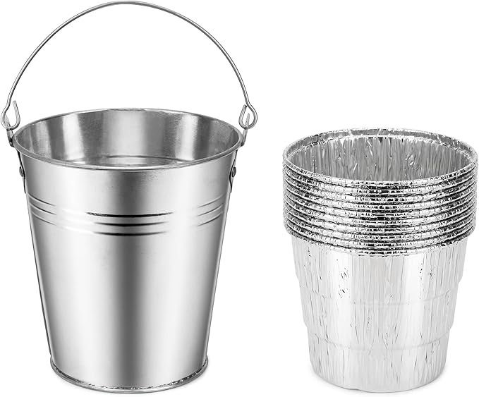 Grill Grease Bucket Replacement with 10-Pack Bucket Liners for Traeger 20/22/34 Series, Pit Boss, Camp Chef, Louisiana, etc Pellet Grill/Smoker, Silver