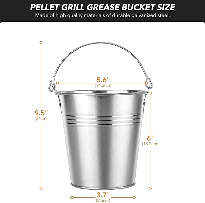 Grill Grease Bucket Replacement with 10-Pack Bucket Liners for Traeger 20/22/34 Series, Pit Boss, Camp Chef, Louisiana, etc Pellet Grill/Smoker, Silver