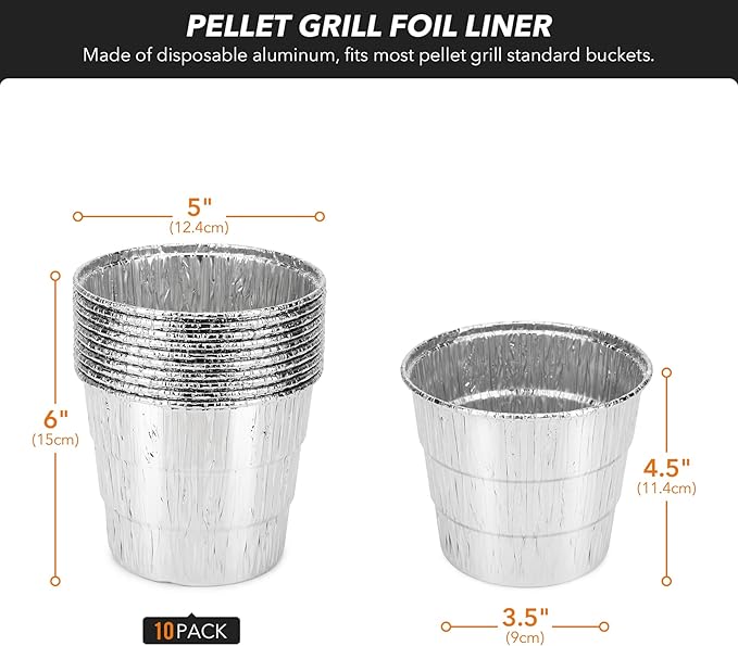 Grill Grease Bucket Replacement with 10-Pack Bucket Liners for Traeger 20/22/34 Series, Pit Boss, Camp Chef, Louisiana, etc Pellet Grill/Smoker, Silver