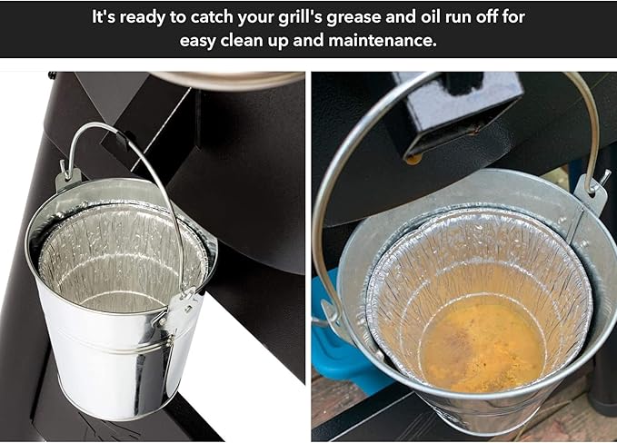Grill Grease Bucket Replacement with 10-Pack Bucket Liners for Traeger 20/22/34 Series, Pit Boss, Camp Chef, Louisiana, etc Pellet Grill/Smoker, Silver