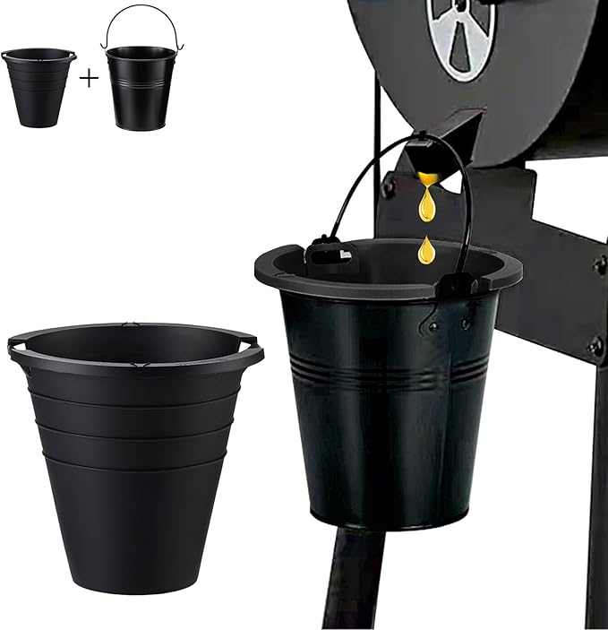 Drip Tray Grease Bucket and 2pcs Reusable siliconel Liners for Oklahoma Joe's, Traeger, Pit-Boss, Z Grill, Camp Chef, Grill Grease Bucket Fits Most Offset Smokers(Black+Black)