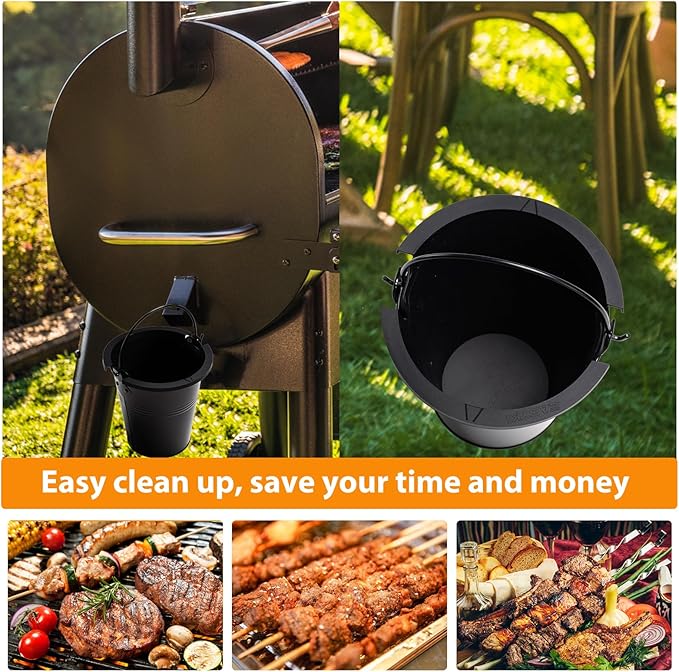Drip Tray Grease Bucket and 2pcs Reusable siliconel Liners for Oklahoma Joe's, Traeger, Pit-Boss, Z Grill, Camp Chef, Grill Grease Bucket Fits Most Offset Smokers(Black+Black)