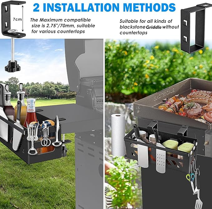 Griddle Caddy for 17"/22"/28"/36" Blackstone Griddles, BBQ Caddy Space Saving BBQ Accessories Storage Box, Grill Caddy with Paper Towel Holder & Knife Rack for Outdoor Grill Accessories