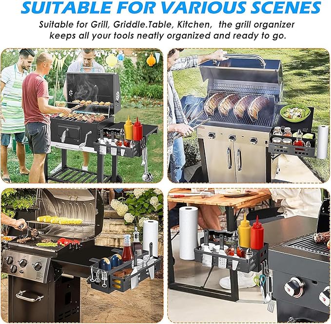 Griddle Caddy for 17"/22"/28"/36" Blackstone Griddles, BBQ Caddy Space Saving BBQ Accessories Storage Box, Grill Caddy with Paper Towel Holder & Knife Rack for Outdoor Grill Accessories