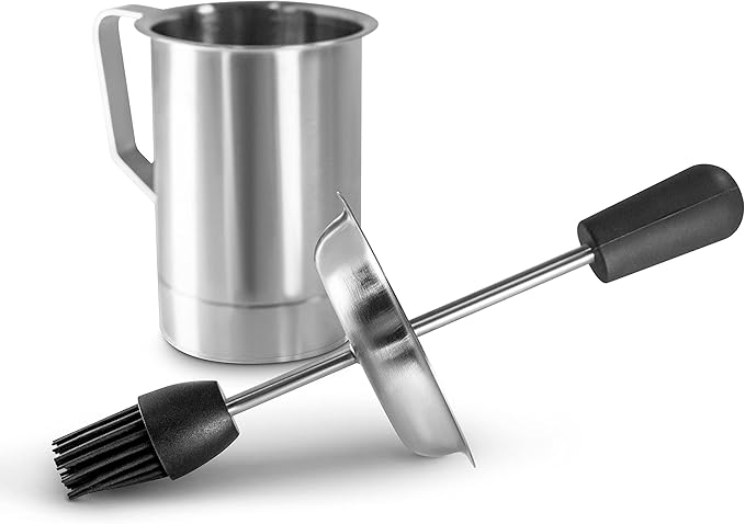 Basting Pot and Brush Set - Silicone Basting Brush for Cooking, Smoking - Barbecue Brush for Sauce, BBQ Basting Brush for Grill - Meat Brush for Basting, BBQ Sauce Pot, Meat Baster Set