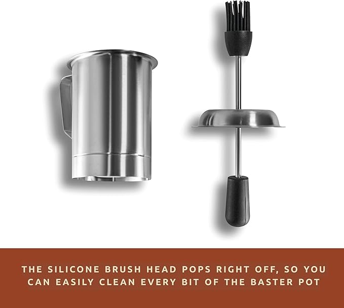 Basting Pot and Brush Set - Silicone Basting Brush for Cooking, Smoking - Barbecue Brush for Sauce, BBQ Basting Brush for Grill - Meat Brush for Basting, BBQ Sauce Pot, Meat Baster Set