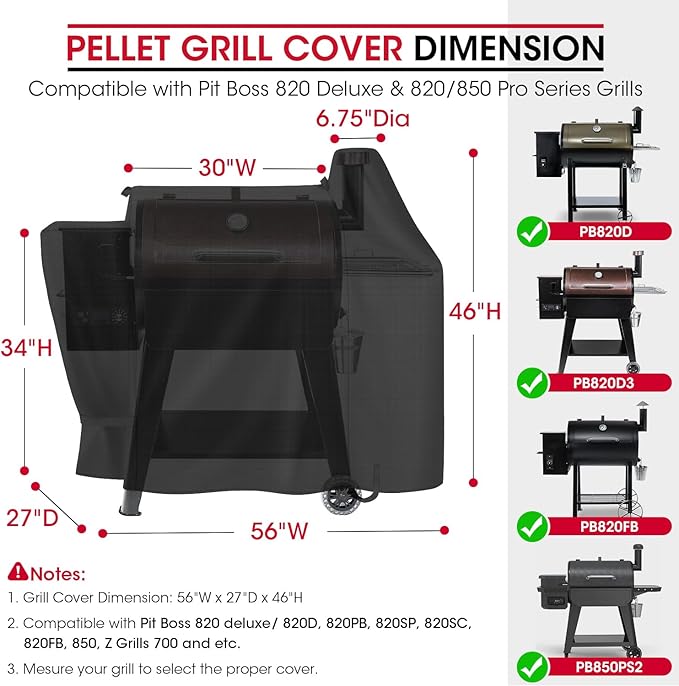 Pellet Grill Cover Compatible with Pit Boss 820, 820 Deluxe, 850, Outdoor Wood Pellet Smoker Grill Cover, All Weather Protection Outdoor BBQ Cover