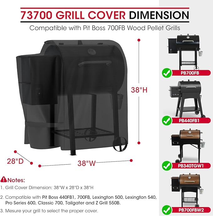 Pellet Smoker Cover Compatible for Pit Boss 700FB, Lexington 500/540 Series, 600 Series, 440FB, All Weather Resistant Waterproof Outdoor BBQ Grill Cover
