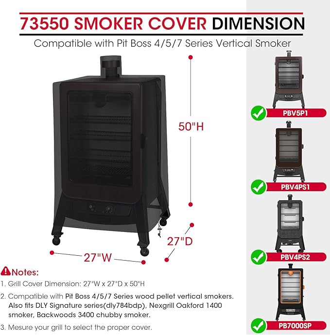 Vertical Smoker Cover Compatible with Pit Boss 4, 5, 7 Series, Wood Pellet Smoker Cover for Outside, Waterproof Outdoor BBQ Grill Cover, Compared to Pit Boss 73550