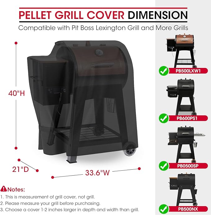 Pellet Grill Cover for Pit Boss Lexington 500, 540, Pro 600 and Tailgater Pellet Grill, Waterproof Outdoor Wood Pellet Smoker Cover, All Weather Protection Outdoor BBQ Cover