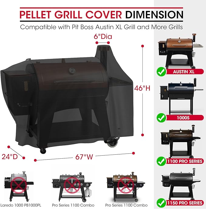 Pellet Grill Cover Compatible for Pit Boss Austin XL 1000 Series, Mahogany Series 1000, Sportsman 1000, All Weather Resistant Waterproof Outdoor BBQ Grill Cover