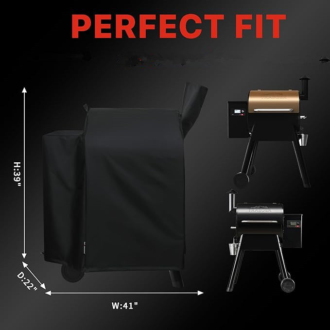 Grill Cover for Traeger Pro 22 Series Smokers, Full-Length Cover Grill Accessory, Heavy Duty Black Pellet Grill Cover for Z Grills 550B.