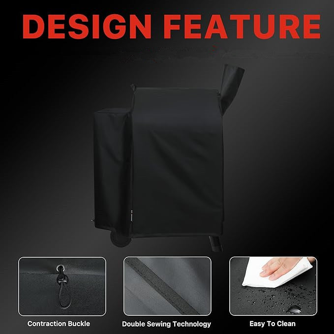 Grill Cover for Traeger Pro 22 Series Smokers, Full-Length Cover Grill Accessory, Heavy Duty Black Pellet Grill Cover for Z Grills 550B.